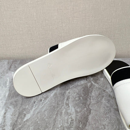 LP 26S SLIDES SANDAL IN WHITE CALFSKIN AND BLACK CANVAS