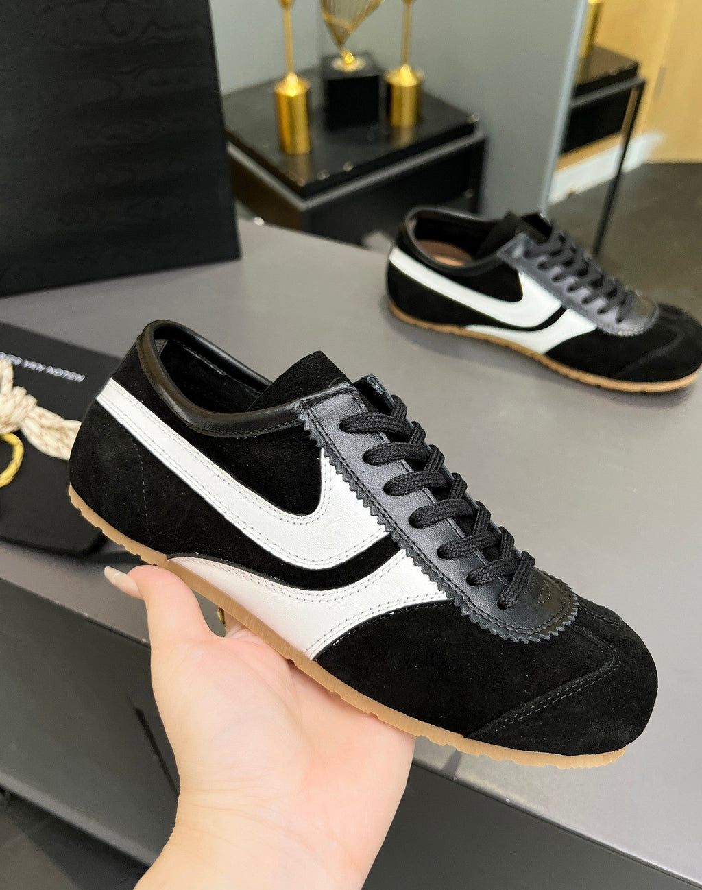 DRIES VAN NOTEN SNEAKER IN BLACK AND WHITE SUEDE