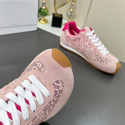 LOEWE 26S RUNNER 2.0 SNEAKERS IN LIGHT PINK SUEDE AND ANAGRAM JACQUARD