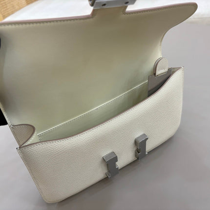 HM 25S CONSTANCE ELAN 24 CM IN CREAM WHITE EPSOM WITH SILVER HARDWARE