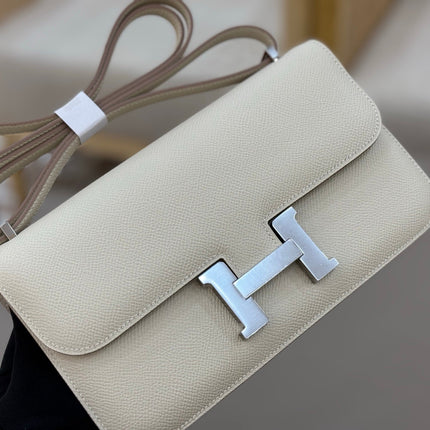 HM 25S CONSTANCE ELAN 24 CM IN CREAM WHITE EPSOM WITH SILVER HARDWARE