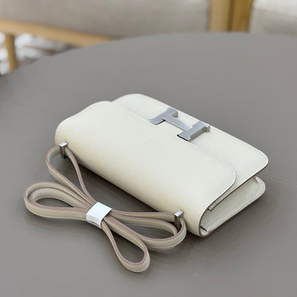 HM 25S CONSTANCE ELAN 24 CM IN CREAM WHITE EPSOM WITH SILVER HARDWARE