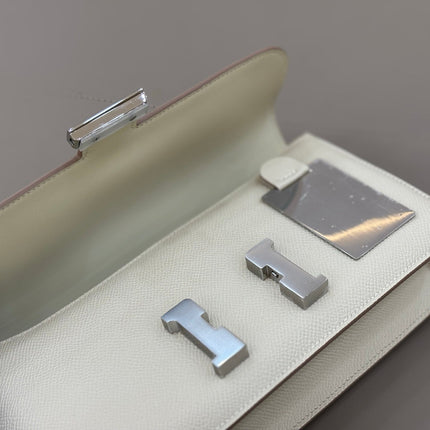HM 25S CONSTANCE ELAN 24 CM IN CREAM WHITE EPSOM WITH SILVER HARDWARE