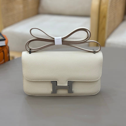 HM 25S CONSTANCE ELAN 24 CM IN CREAM WHITE EPSOM WITH SILVER HARDWARE