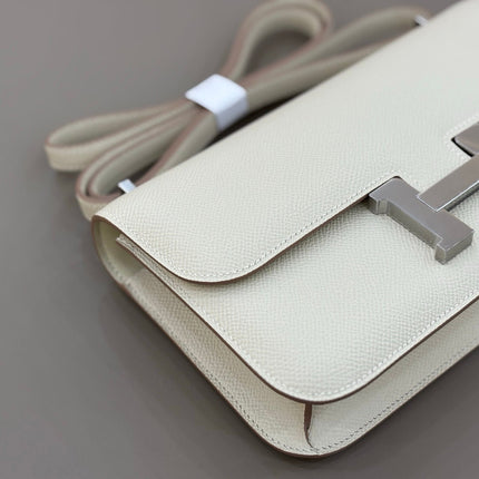 HM 25S CONSTANCE ELAN 24 CM IN CREAM WHITE EPSOM WITH SILVER HARDWARE