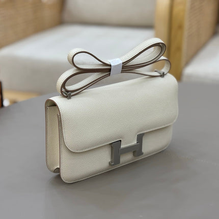 HM 25S CONSTANCE ELAN 24 CM IN CREAM WHITE EPSOM WITH SILVER HARDWARE