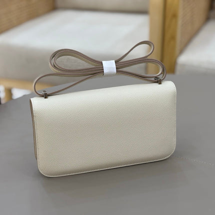 HM 25S CONSTANCE ELAN 24 CM IN CREAM WHITE EPSOM WITH SILVER HARDWARE
