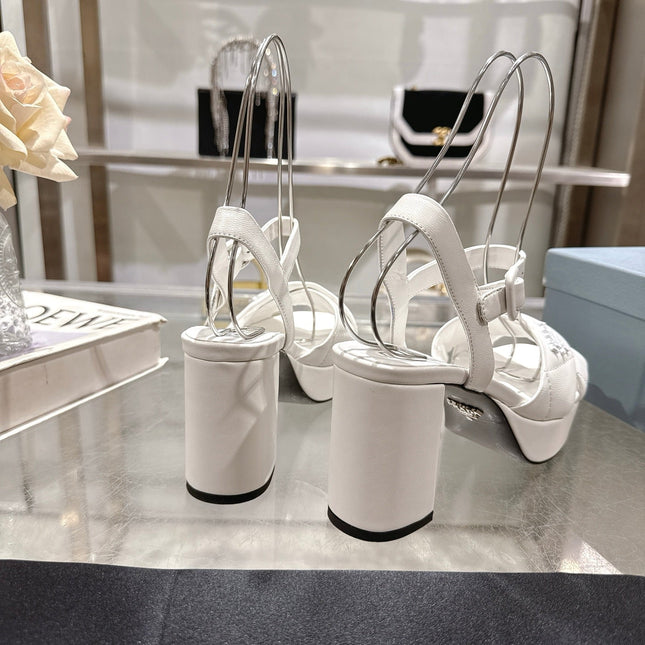 PRADA 25S HIGH-HEEL SANDALS 85 MM IN WHITE LAMBSKIN