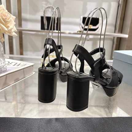 PRADA 25S HIGH-HEEL SANDALS 85 MM IN BLACK LAMBSKIN