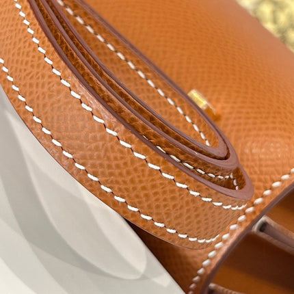 HM 25S CONSTANCE 19 CM IN CARAMEL BROWN  EPSOM WITH GOLD HARDWARE