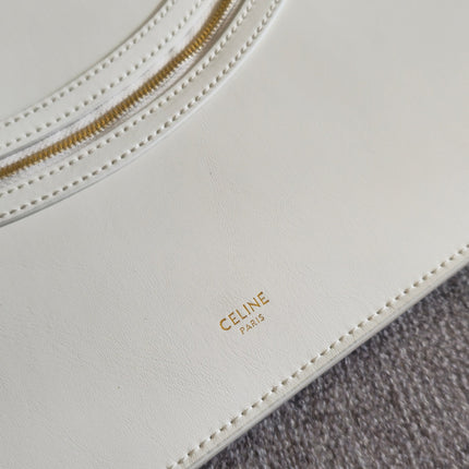 CELINE 25S FLAT CABAS NEW LUGGAGE 44MM IN WHITE GLOSSY CALFSKIN