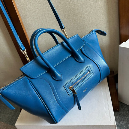 CELINE 25S NEW LUGGAGE 36MM IN DARK BLUE CALFSKIN GOLD HARDWARE
