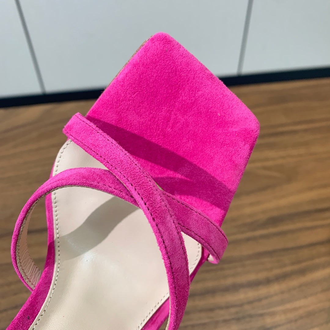 GIANVITO ROSSI 26S CRYSTAL HEELS 105 MM IN PINK SUEDE