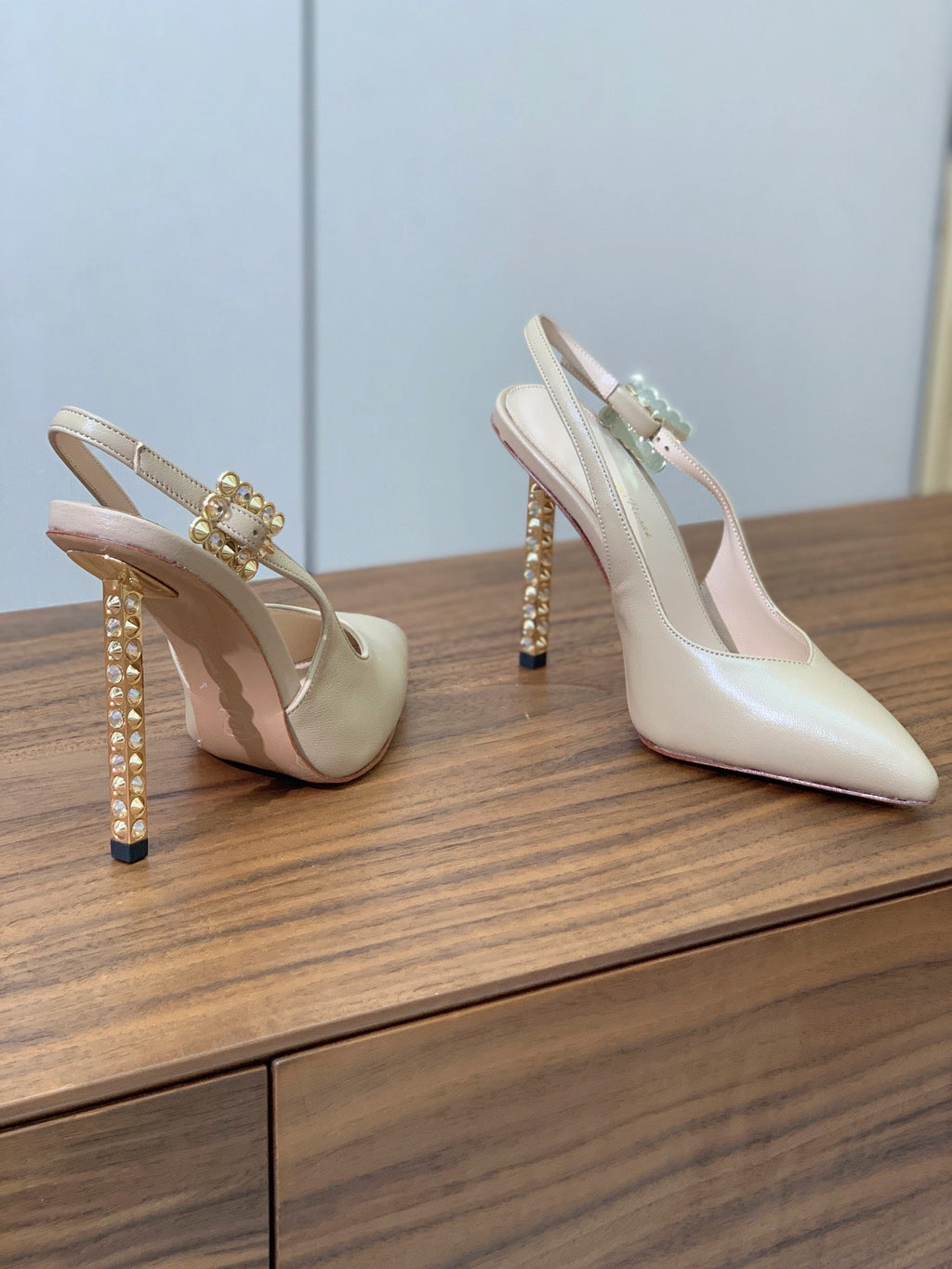 GIANVITO ROSSI 26S SLINGBACK HEELS 105 MM IN BEIGE LAMBSKIN