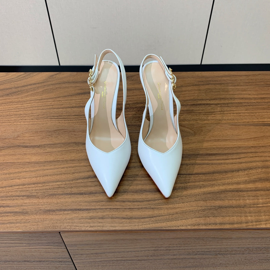 GIANVITO ROSSI 26S SLINGBACK HEELS 105 MM IN WHITE LAMBSKIN