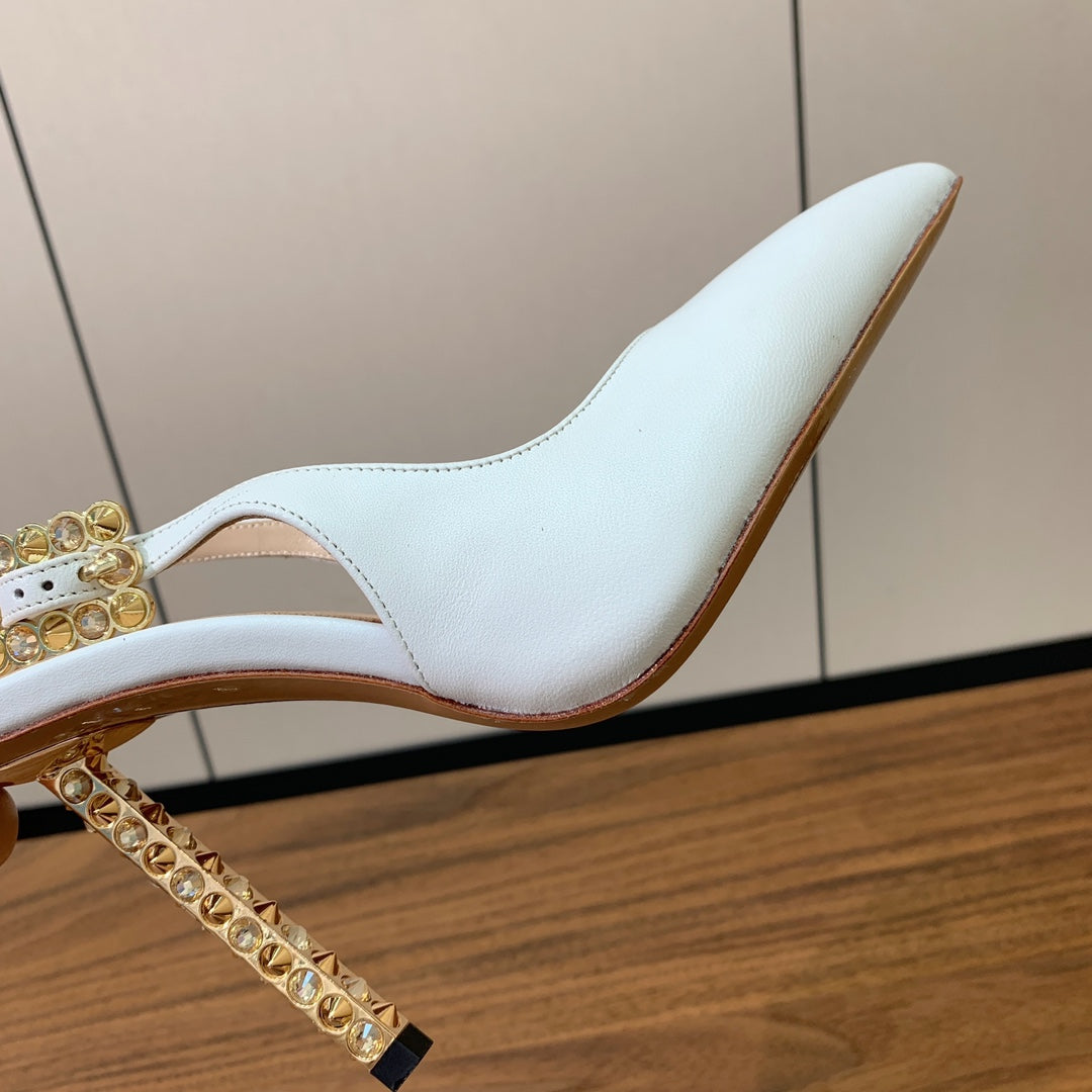 GIANVITO ROSSI 26S SLINGBACK HEELS 105 MM IN WHITE LAMBSKIN