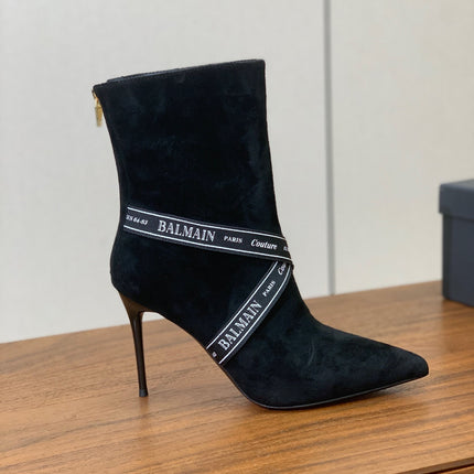 BALMAIN 26S BOOTS 95 MM IN BLACK SUEDE