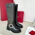 VIV' RANGERS HIGH BIKER IN BLACK CALFSKIN CRYSTAL BUCKLE