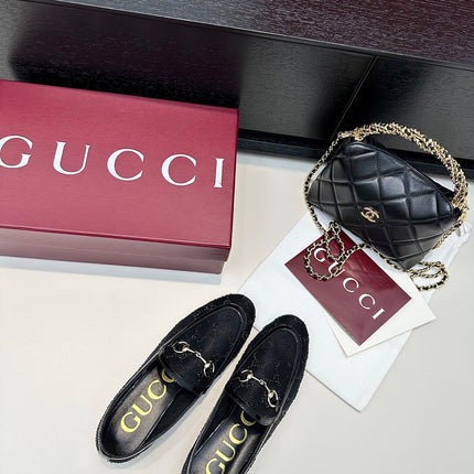 GUCCI HORSEBIT LOAFERS IN BLACK CRYSTAL MESH GOLD HARDWARE