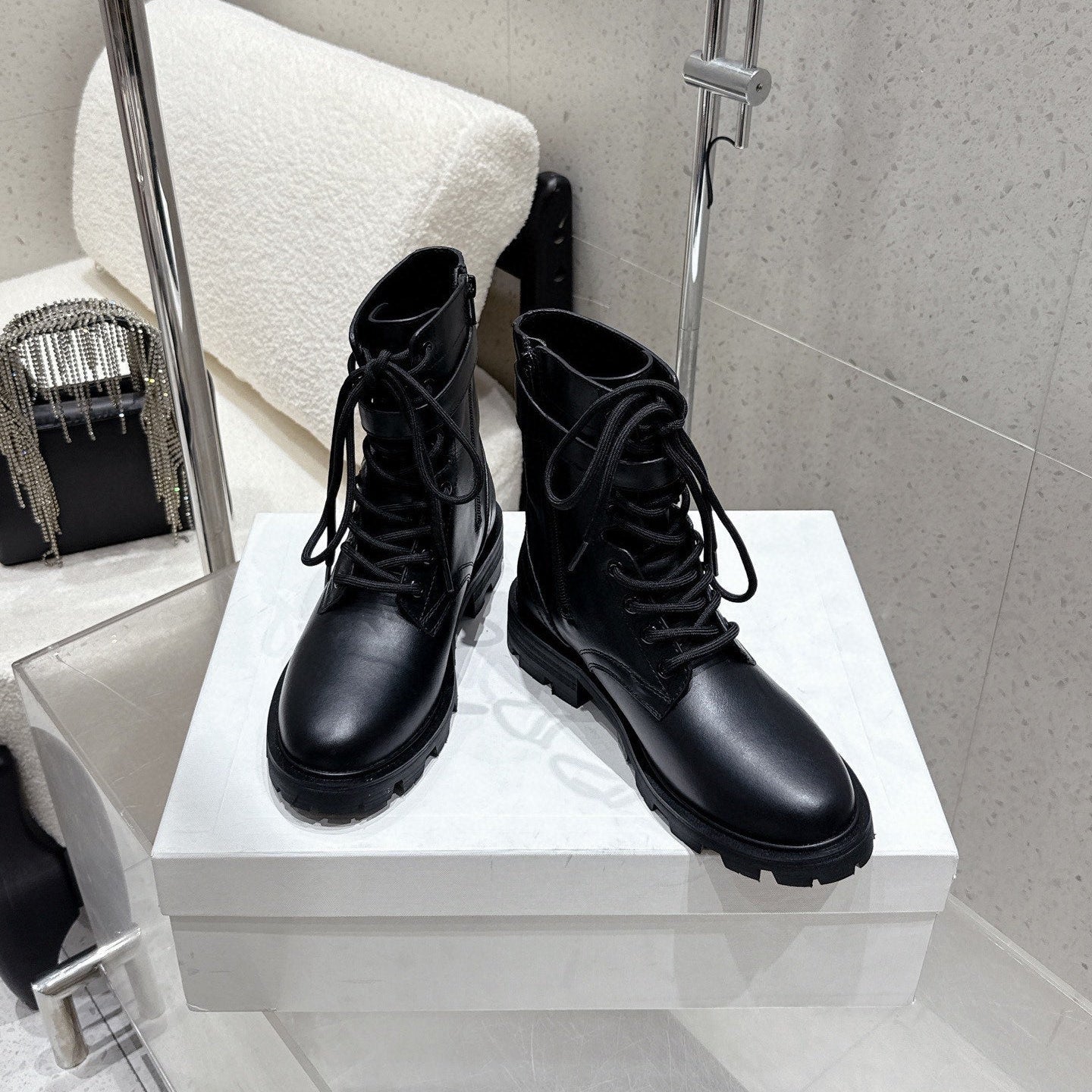 CELINE 26S MARTIN BOOTS IN BLACK CALFSKIN