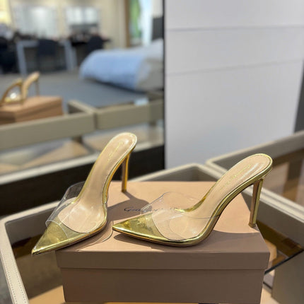 GIANVITO ROSSI 26S HEELED SANDALS 105 MM IN GOLD CALFSKIN