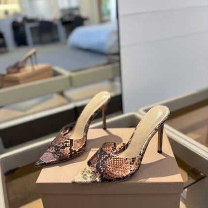 GIANVITO ROSSI 26S HEELED SANDALS 105 MM IN PINKISH BROWN SNAKESKIN