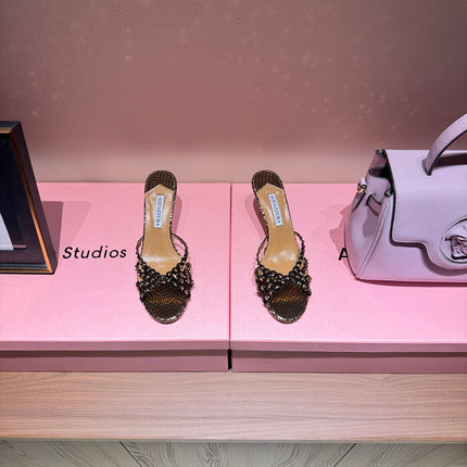 AQUAZZURA 26S HIGH-HEEL SANDALS 70 MM IN BLACK AND GOLD CALFSKIN