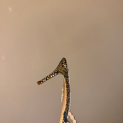 AQUAZZURA 26S HIGH-HEEL SANDALS 70 MM IN BLACK AND GOLD CALFSKIN