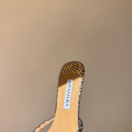 AQUAZZURA 26S HIGH-HEEL SANDALS 70 MM IN BLACK AND GOLD CALFSKIN