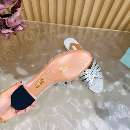 AQUAZZURA 26S SLIDES IN SILVER LUREX FABRIC