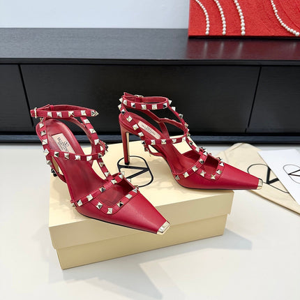 VALENTINO 26S ROCKSTUD SLINGBACK PUMPS 100 MM IN RED CALFSKIN