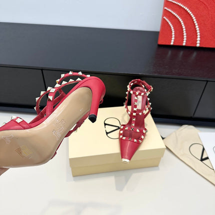 VALENTINO 26S ROCKSTUD SLINGBACK PUMPS 100 MM IN RED CALFSKIN