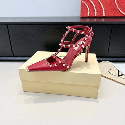 VALENTINO 26S ROCKSTUD SLINGBACK PUMPS 100 MM IN RED CALFSKIN