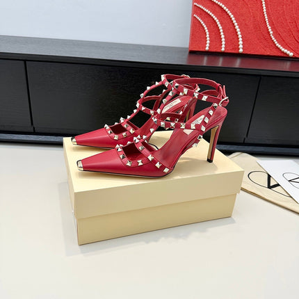 VALENTINO 26S ROCKSTUD SLINGBACK PUMPS 100 MM IN RED CALFSKIN
