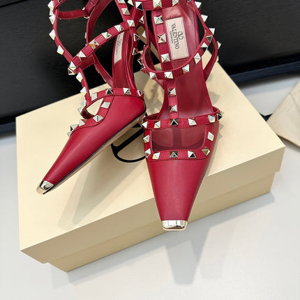 VALENTINO 26S ROCKSTUD SLINGBACK PUMPS 100 MM IN RED CALFSKIN