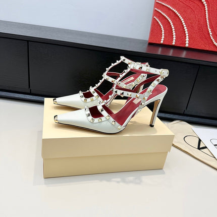 VALENTINO 26S ROCKSTUD SLINGBACK PUMPS 100 MM IN WHITE CALFSKIN