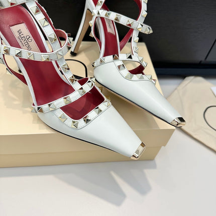 VALENTINO 26S ROCKSTUD SLINGBACK PUMPS 100 MM IN WHITE CALFSKIN