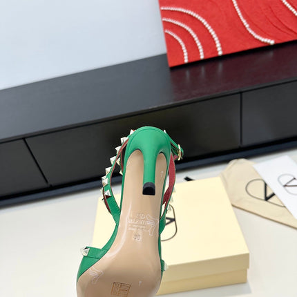 VALENTINO 26S ROCKSTUD SLINGBACK PUMPS 100 MM IN GREEN CALFSKIN