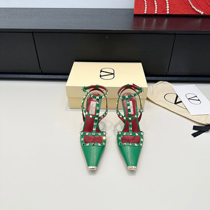 VALENTINO 26S ROCKSTUD SLINGBACK PUMPS 100 MM IN GREEN CALFSKIN