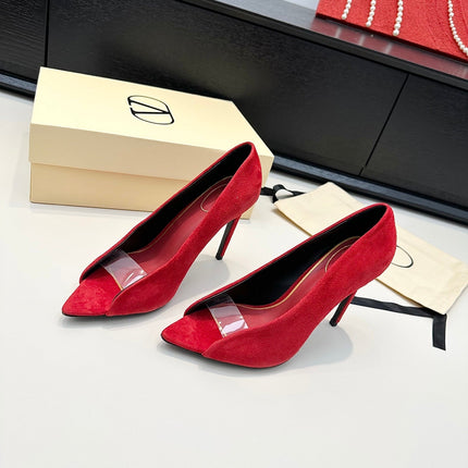 VALENTINO 26S PEEP-TOE HIGH HEELS 100 MM IN RED SUEDE