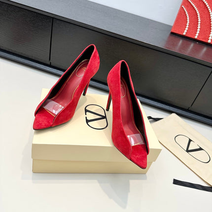 VALENTINO 26S PEEP-TOE HIGH HEELS 100 MM IN RED SUEDE