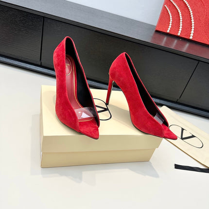 VALENTINO 26S PEEP-TOE HIGH HEELS 100 MM IN RED SUEDE