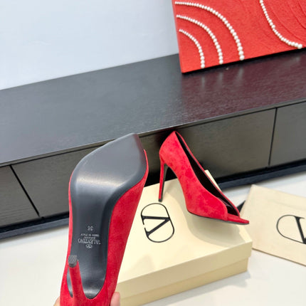 VALENTINO 26S PEEP-TOE HIGH HEELS 100 MM IN RED SUEDE