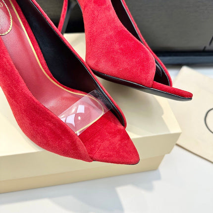 VALENTINO 26S PEEP-TOE HIGH HEELS 100 MM IN RED SUEDE