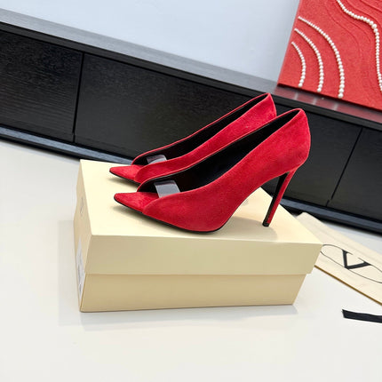 VALENTINO 26S PEEP-TOE HIGH HEELS 100 MM IN RED SUEDE