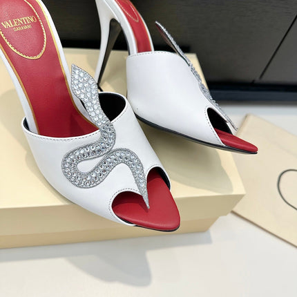 VALENTINO 26S SNAKE STRAP SANDALS 100 MM IN WHITE CALFSKIN