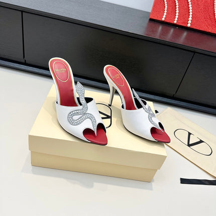 VALENTINO 26S SNAKE STRAP SANDALS 100 MM IN WHITE CALFSKIN