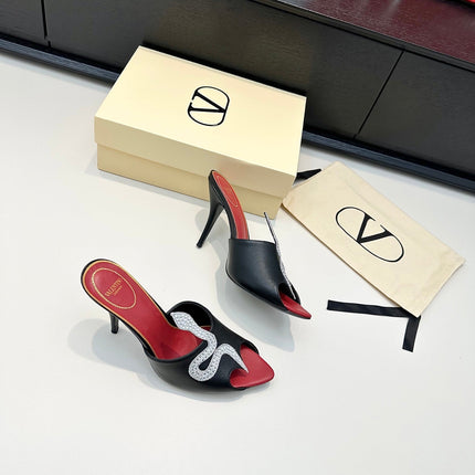 VALENTINO 26S SNAKE STRAP SANDALS 100 MM IN BLACK CALFSKIN