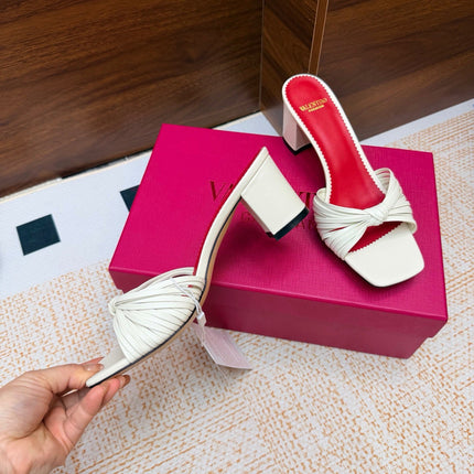 VALENTINO 26S BLOCK-HEEL SANDALS 65 MM IN CREAM WHITE CALFSKIN
