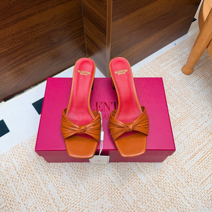VALENTINO 26S BLOCK-HEEL SANDALS 65 MM IN ORANGE CALFSKIN
